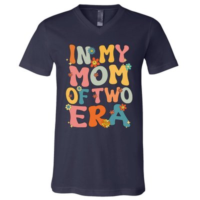 In My Mom Of Two Era Groovy Funny Mom Of Two Mother Day V-Neck T-Shirt