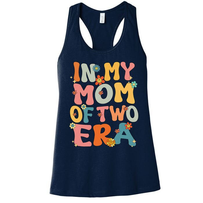 In My Mom Of Two Era Groovy Funny Mom Of Two Mother Day Women's Racerback Tank