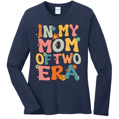 In My Mom Of Two Era Groovy Funny Mom Of Two Mother Day Ladies Long Sleeve Shirt