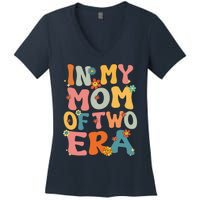 In My Mom Of Two Era Groovy Funny Mom Of Two Mother Day Women's V-Neck T-Shirt