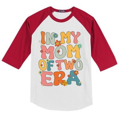 In My Mom Of Two Era Groovy Funny Mom Of Two Mother Day Kids Colorblock Raglan Jersey