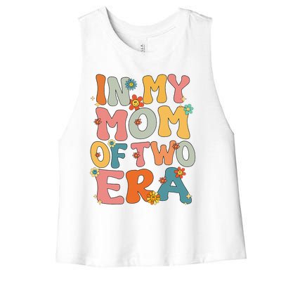 In My Mom Of Two Era Groovy Funny Mom Of Two Mother Day Women's Racerback Cropped Tank