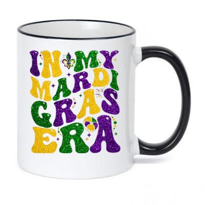 In My Mardi Gras Era Retro Groovy Fleur De Lis Fat Tuesday 11oz Black Color Changing Mug