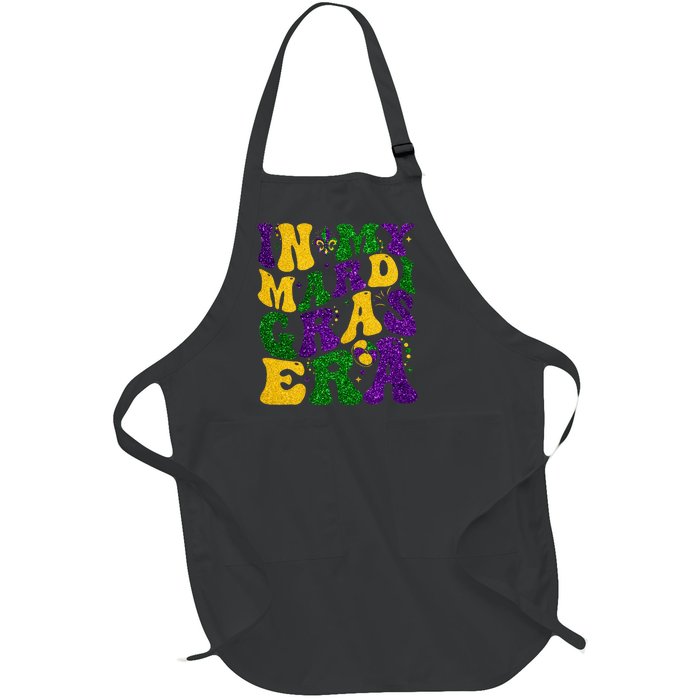 In My Mardi Gras Era Retro Groovy Fleur De Lis Fat Tuesday Full-Length Apron With Pockets