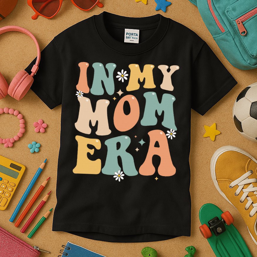 In My Mom Era Lover Groovy Retro Mom Funny Mothers Day Kids T-Shirt