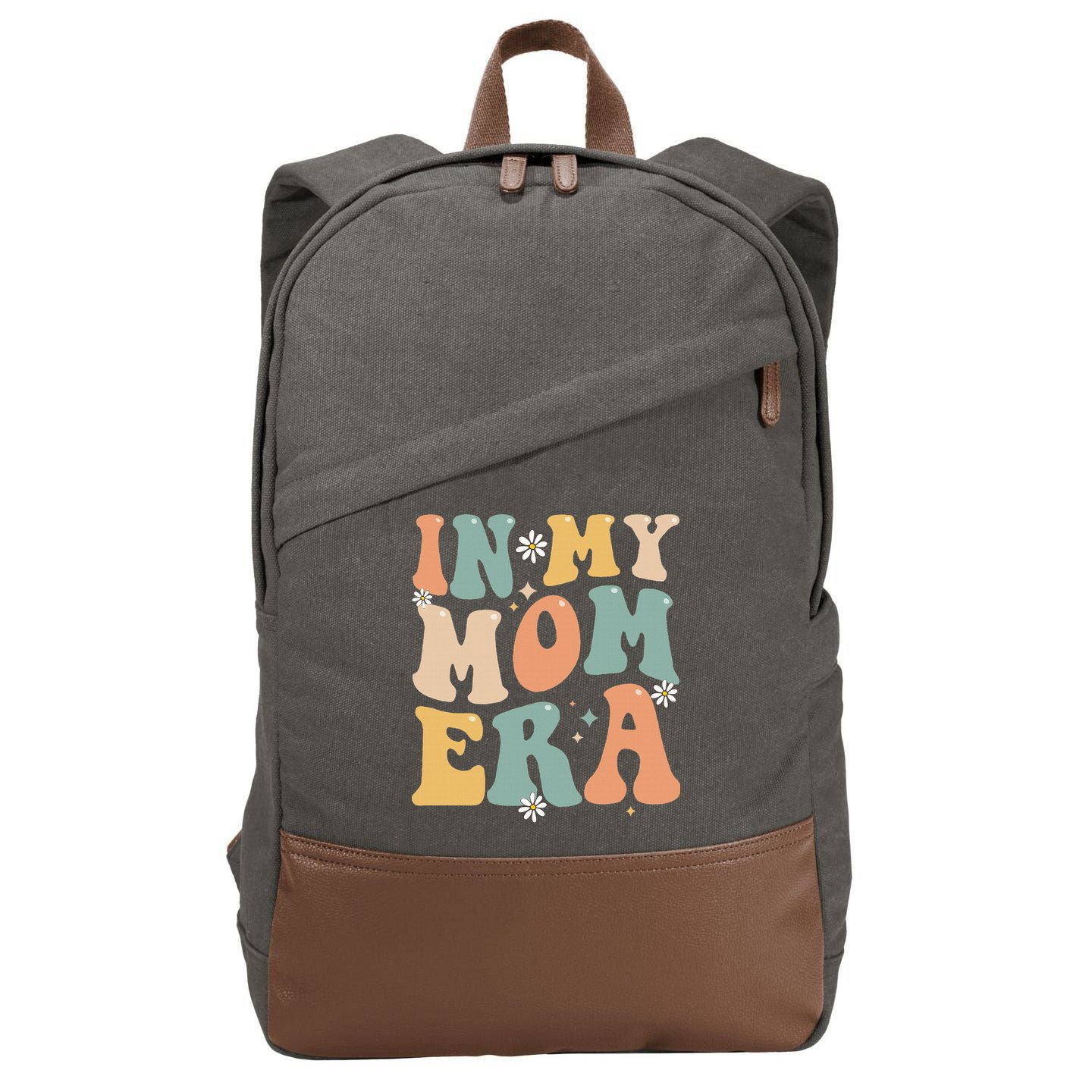 In My Mom Era Lover Groovy Retro Mom Funny Mothers Day Cotton Canvas Backpack