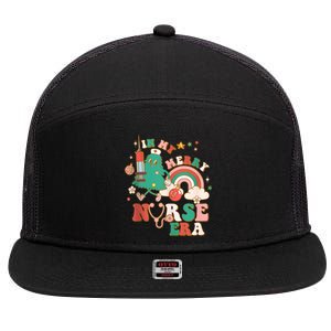 In My Merry Nurse Era Retro Groovy Nurse Christmas Tree Xmas Gift 7 Panel Mesh Trucker Snapback Hat