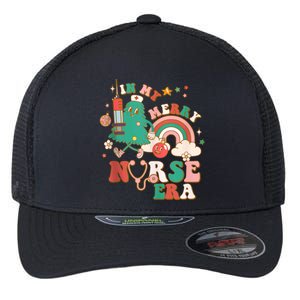 In My Merry Nurse Era Retro Groovy Nurse Christmas Tree Xmas Gift Flexfit Unipanel Trucker Cap