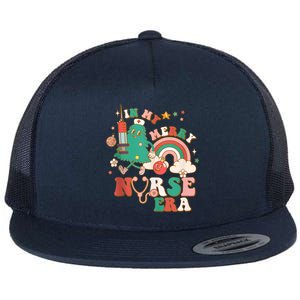 In My Merry Nurse Era Retro Groovy Nurse Christmas Tree Xmas Gift Flat Bill Trucker Hat