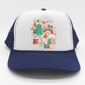 In My Merry Nurse Era Retro Groovy Nurse Christmas Tree Xmas Gift Trucker Hat