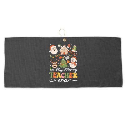 In My Merry Teacher Era Retro Groovy Christmas Teacher Gift Large Microfiber Waffle Golf Towel