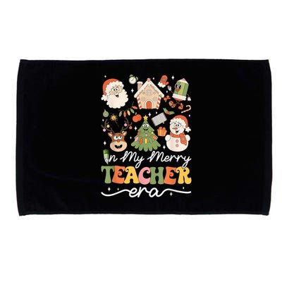 In My Merry Teacher Era Retro Groovy Christmas Teacher Gift Microfiber Hand Towel