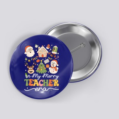 In My Merry Teacher Era Retro Groovy Christmas Teacher Gift Button