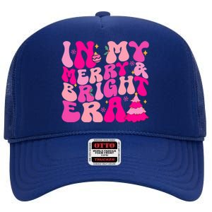 In My Merry And Bright Era Christmas Santa Xmas Groovy Retro Gift High Crown Mesh Back Trucker Hat