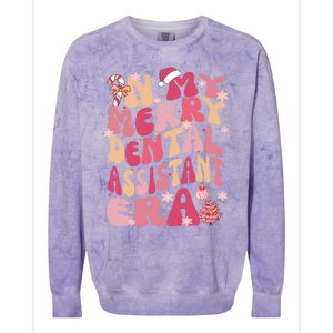 In My Merry Dental Assistant Era Retro Groovy Pink Christmas Gift Colorblast Crewneck Sweatshirt