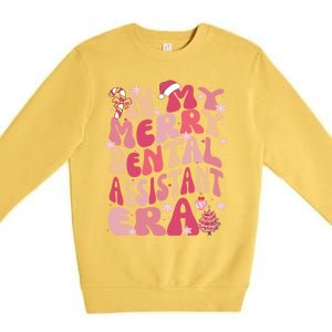 In My Merry Dental Assistant Era Retro Groovy Pink Christmas Gift Premium Crewneck Sweatshirt