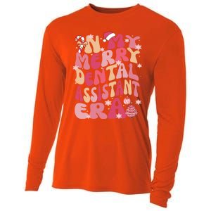 In My Merry Dental Assistant Era Retro Groovy Pink Christmas Gift Cooling Performance Long Sleeve Crew