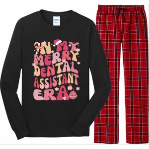 In My Merry Dental Assistant Era Retro Groovy Pink Christmas Gift Long Sleeve Pajama Set