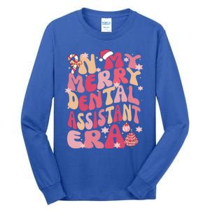 In My Merry Dental Assistant Era Retro Groovy Pink Christmas Gift Tall Long Sleeve T-Shirt