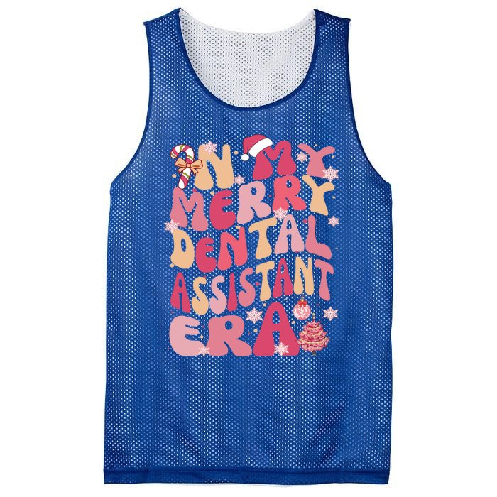 In My Merry Dental Assistant Era Retro Groovy Pink Christmas Gift Mesh Reversible Basketball Jersey Tank