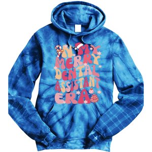 In My Merry Dental Assistant Era Retro Groovy Pink Christmas Gift Tie Dye Hoodie