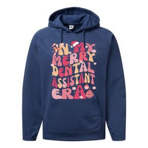 In My Merry Dental Assistant Era Retro Groovy Pink Christmas Gift Performance Fleece Hoodie