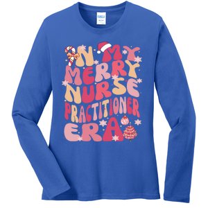 In My Merry Nurse Practitioner Era Retro Groovy Christmas Gift Ladies Long Sleeve Shirt