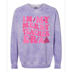 In My Merry Teacher Era Groovy Pink Christmas Teacher Gift Colorblast Crewneck Sweatshirt