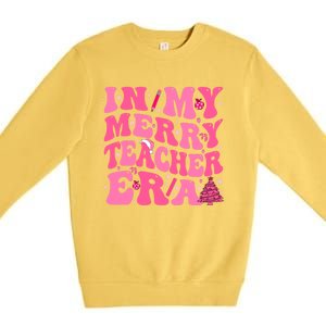 In My Merry Teacher Era Groovy Pink Christmas Teacher Gift Premium Crewneck Sweatshirt