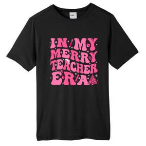 In My Merry Teacher Era Groovy Pink Christmas Teacher Gift Tall Fusion ChromaSoft Performance T-Shirt