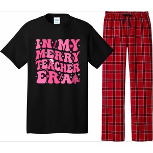 In My Merry Teacher Era Groovy Pink Christmas Teacher Gift Pajama Set