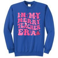 In My Merry Teacher Era Groovy Pink Christmas Teacher Gift Sweatshirt