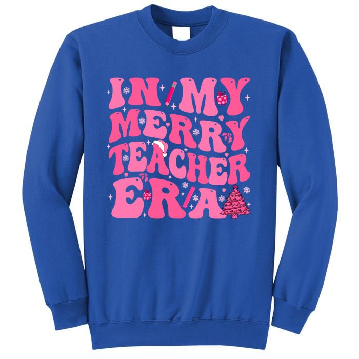 In My Merry Teacher Era Groovy Pink Christmas Teacher Gift Sweatshirt