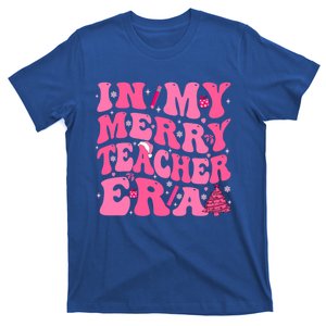 In My Merry Teacher Era Groovy Pink Christmas Teacher Gift T-Shirt