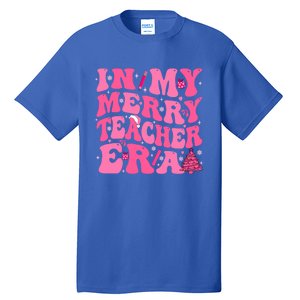 In My Merry Teacher Era Groovy Pink Christmas Teacher Gift Tall T-Shirt