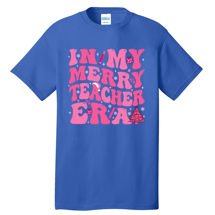 In My Merry Teacher Era Groovy Pink Christmas Teacher Gift Tall T-Shirt