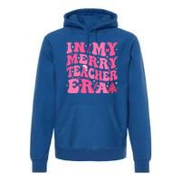 In My Merry Teacher Era Groovy Pink Christmas Teacher Gift Premium Hoodie