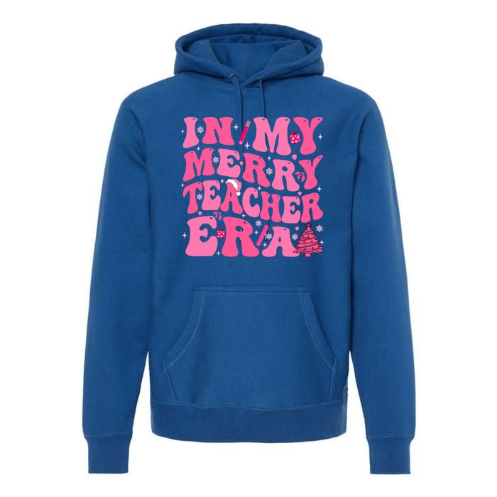 In My Merry Teacher Era Groovy Pink Christmas Teacher Gift Premium Hoodie