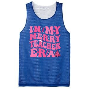 In My Merry Teacher Era Groovy Pink Christmas Teacher Gift Mesh Reversible Basketball Jersey Tank