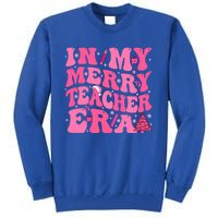 In My Merry Teacher Era Groovy Pink Christmas Teacher Gift Tall Sweatshirt