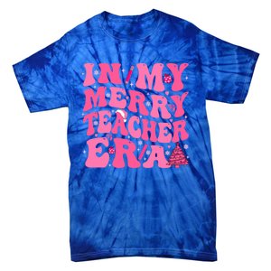 In My Merry Teacher Era Groovy Pink Christmas Teacher Gift Tie-Dye T-Shirt