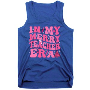 In My Merry Teacher Era Groovy Pink Christmas Teacher Gift Tank Top