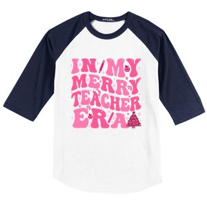 In My Merry Teacher Era Groovy Pink Christmas Teacher Gift Baseball Sleeve Shirt