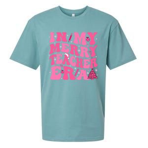 In My Merry Teacher Era Groovy Pink Christmas Teacher Gift Sueded Cloud Jersey T-Shirt