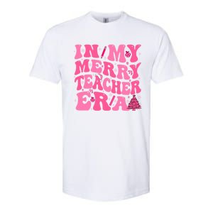 In My Merry Teacher Era Groovy Pink Christmas Teacher Gift Softstyle CVC T-Shirt