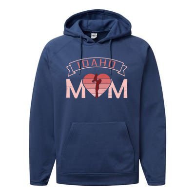 Idaho Mom Mother's Day Sunset Heart Retro Leisure Gift Performance Fleece Hoodie