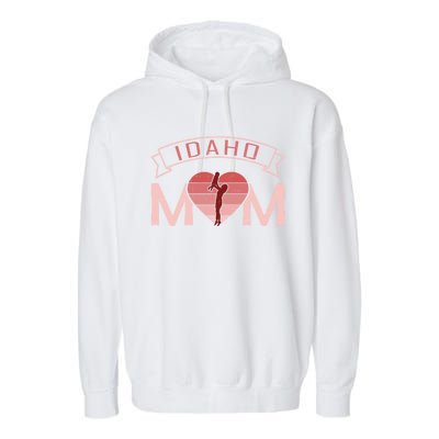 Idaho Mom Mother's Day Sunset Heart Retro Leisure Gift Garment-Dyed Fleece Hoodie