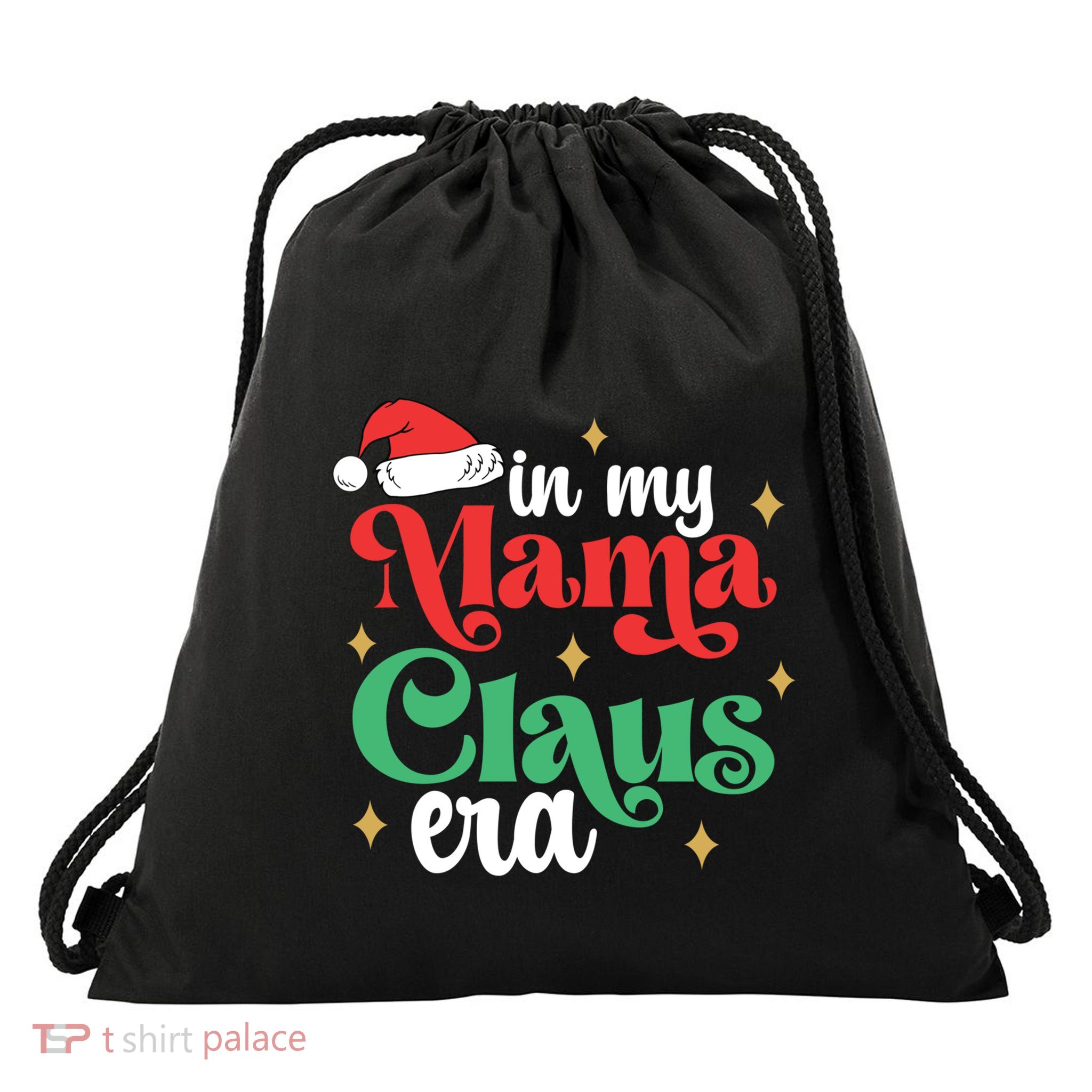 In My Mama Claus Era Groovy Funny Christmas Mama Claus Gift Drawstring Bag