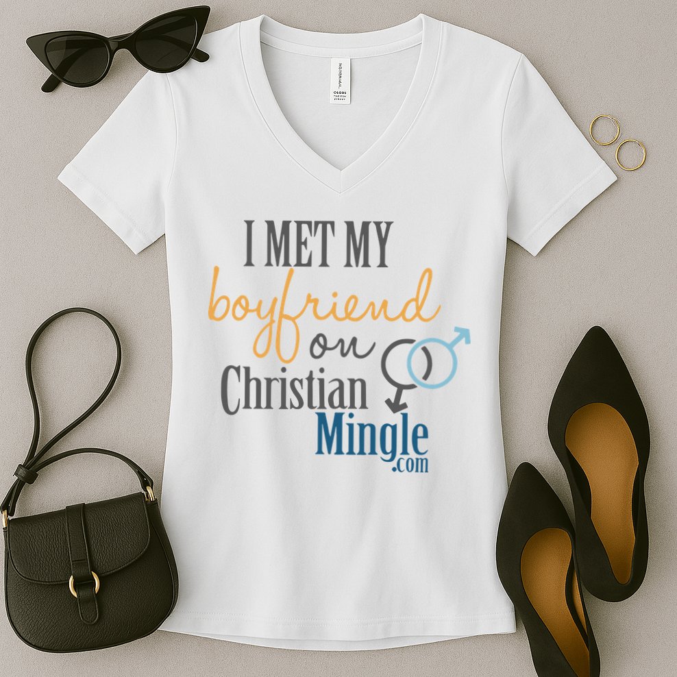 I Met My Boyfriend On Christian Mingle Women's V-Neck T-Shirt