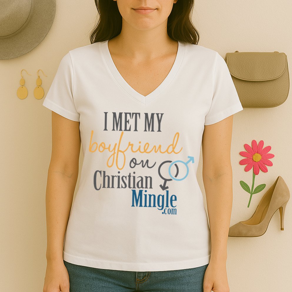 I Met My Boyfriend On Christian Mingle Women's V-Neck T-Shirt
